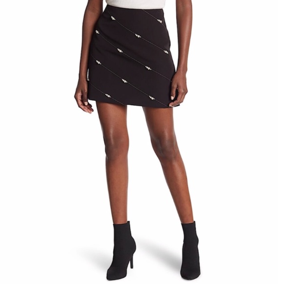 MILLY Cady Pearl Embroidered Mini Skirt In Black/ecru - Picture 2 of 6